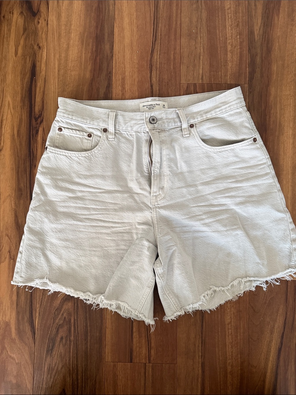 Abercrombie & Fitch Off-White Frayed Hem Denim Shorts